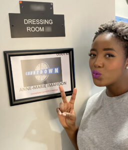 AMI outside her Countdown dressing room.